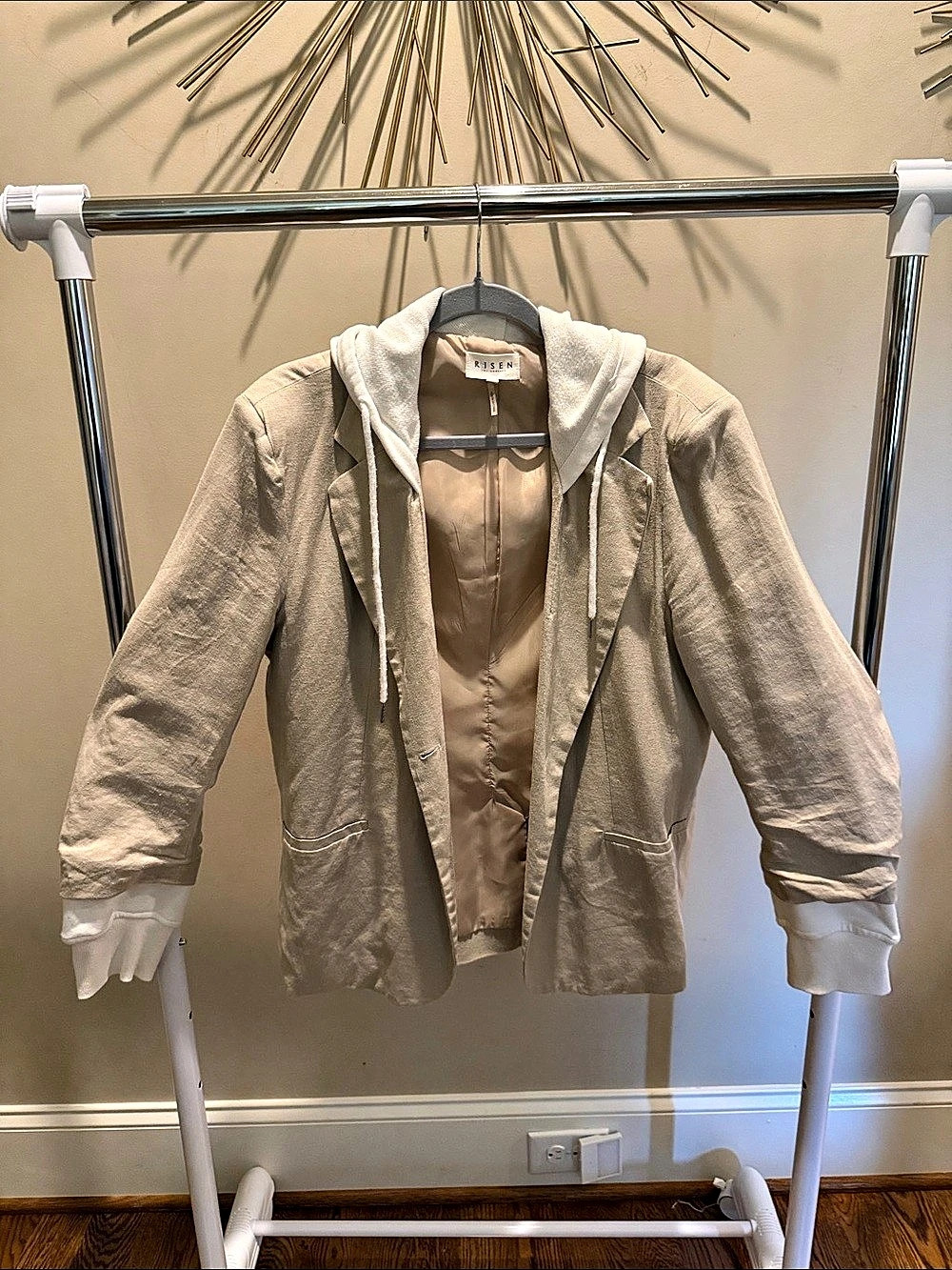 RISEN Hooded Utility Jacket in Cream Size XL